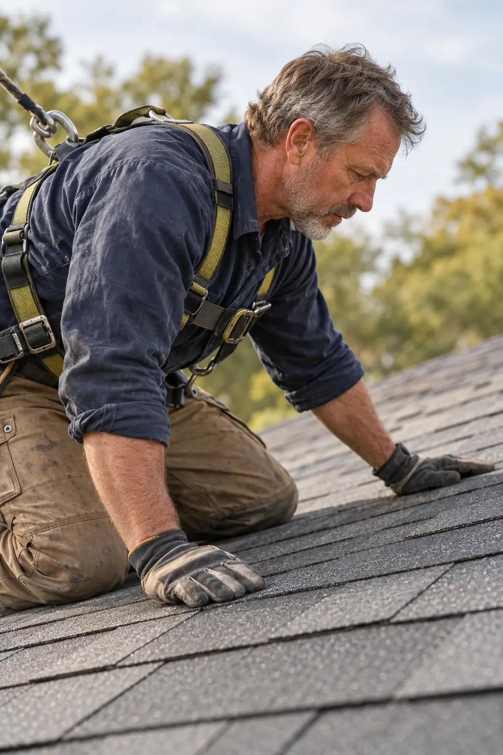 A tradesman working on a roof